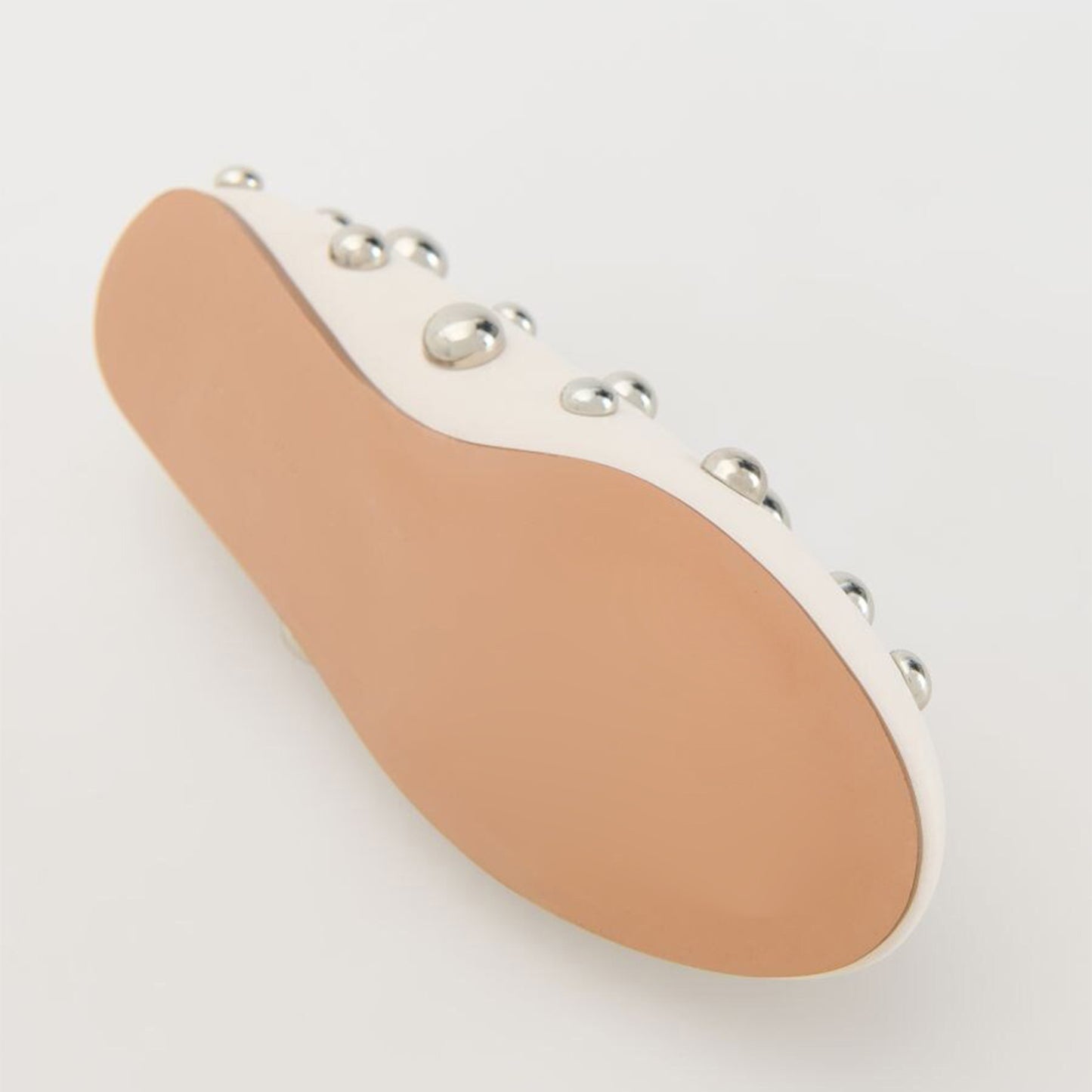 White Vegan Leather Round-Toe Studded Slip-On Flats