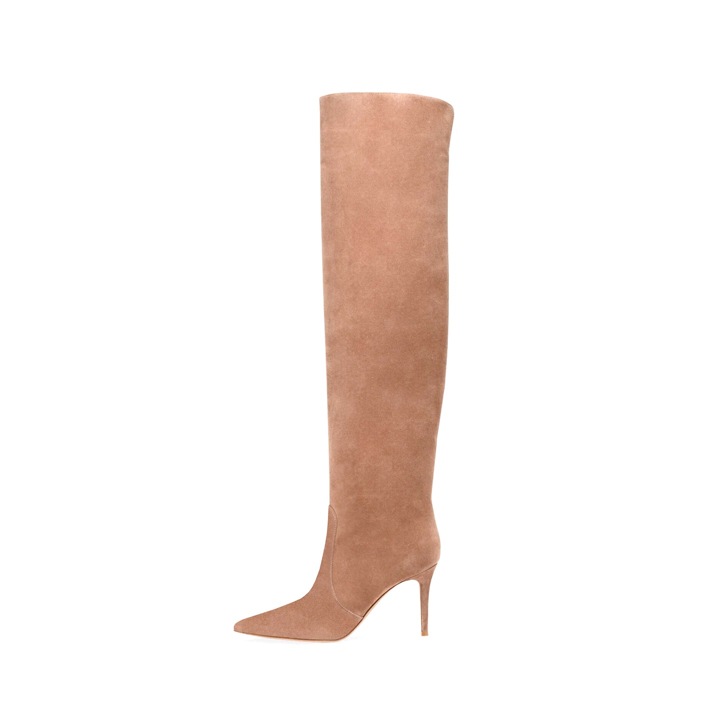 Pink Faux Suede Pointed-Toe Wide Calf Over-The-Knee Stiletto Boots