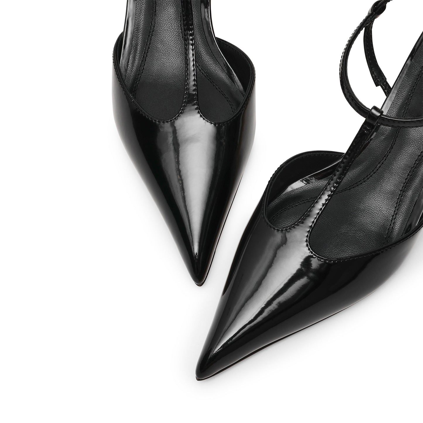 Patent Black Pointed-Toe Straps Kitten Heels
