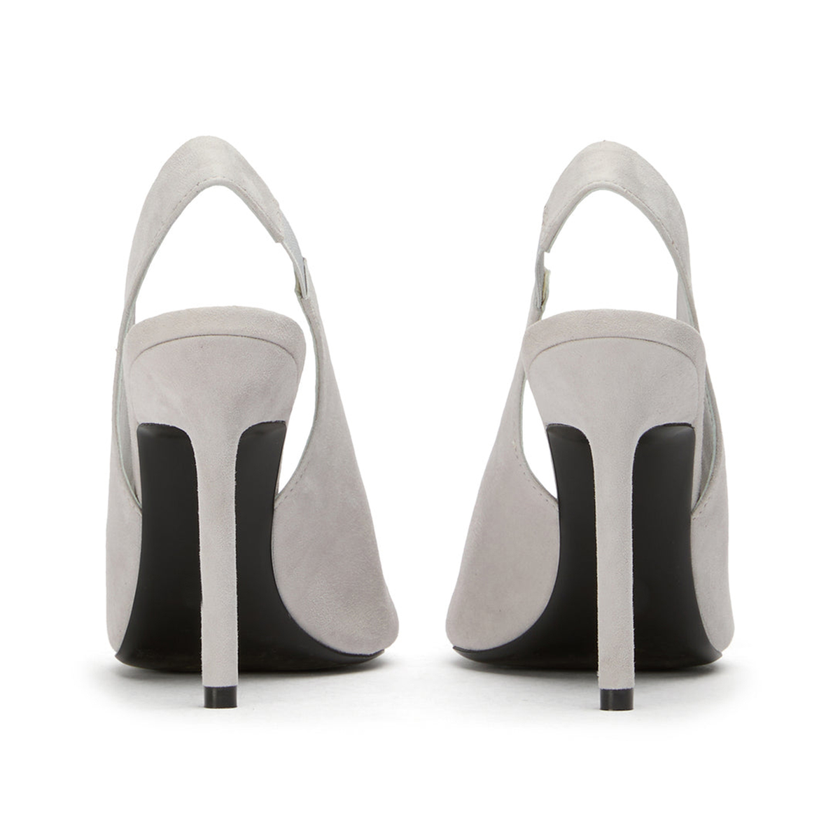 Gray Faux Suede Pointed-Toe Front Transparent TPU Film Slingback High Heels