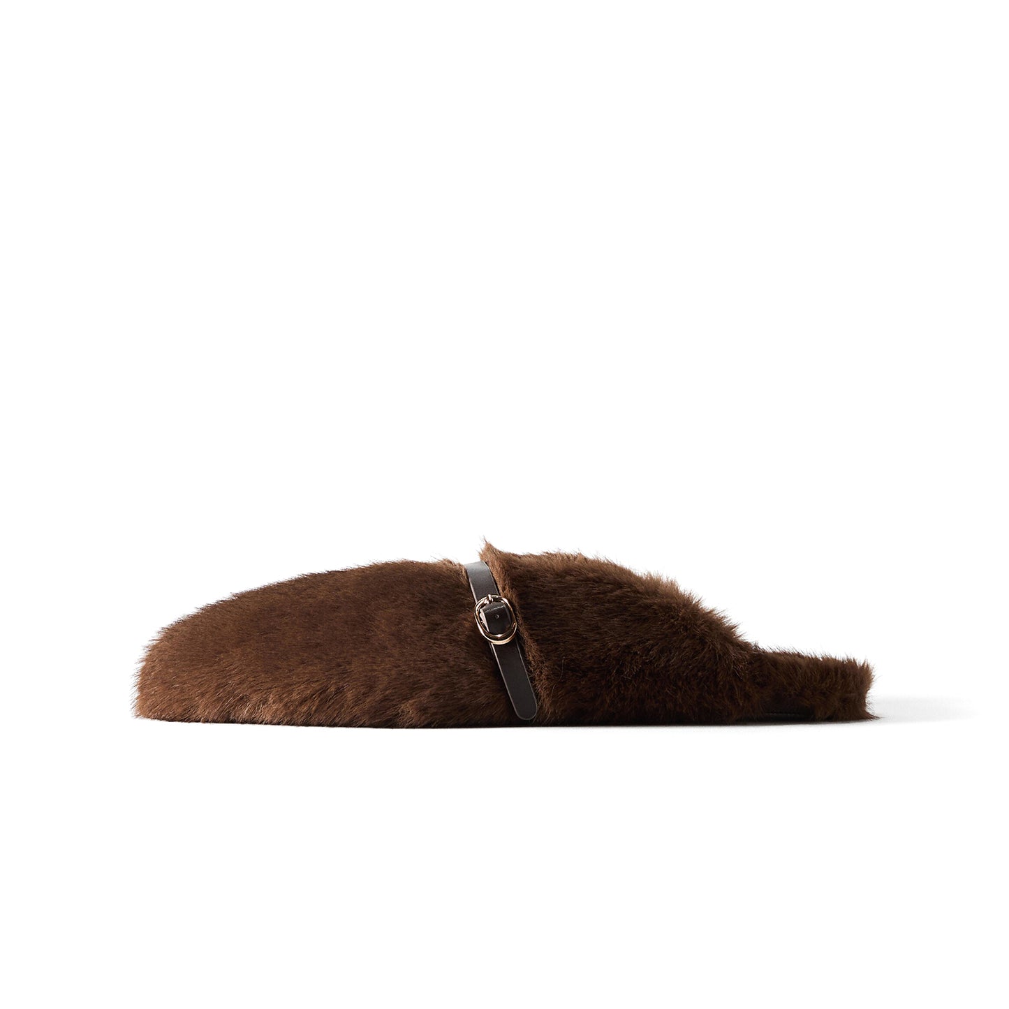 Brown Plush Square-Toe Bridge Strap Sandal Flats