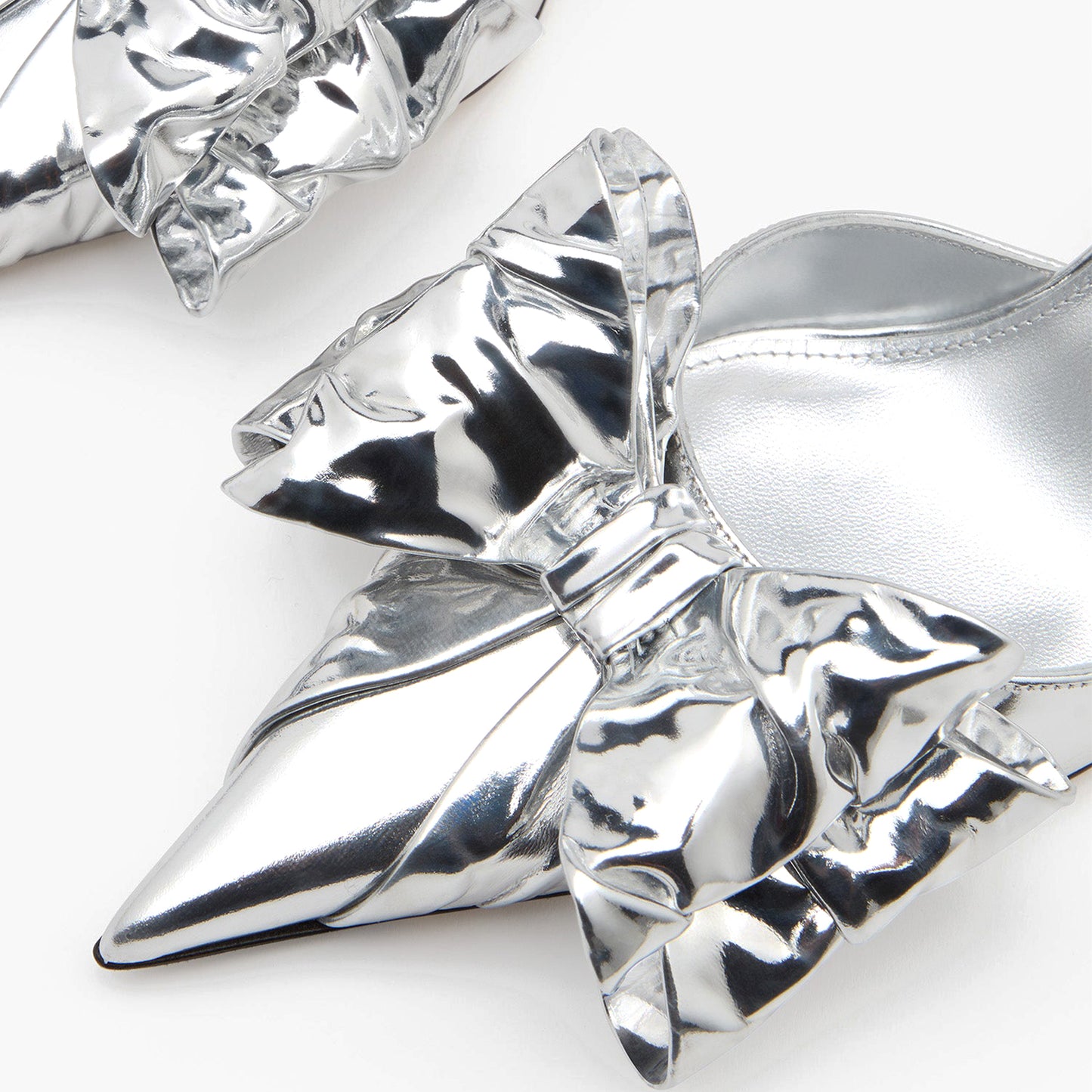Metallic Silver Pointed-Toe Front Big Bow Slingback Chic High Heels