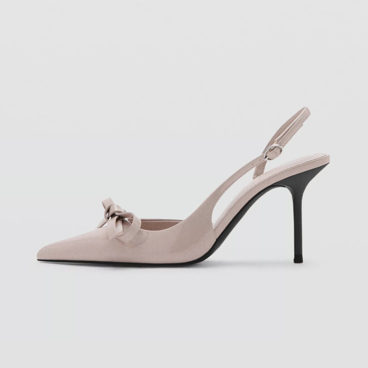 Patent Mint Pointed-Toe Front Bow Slingback With Buckle High Heels