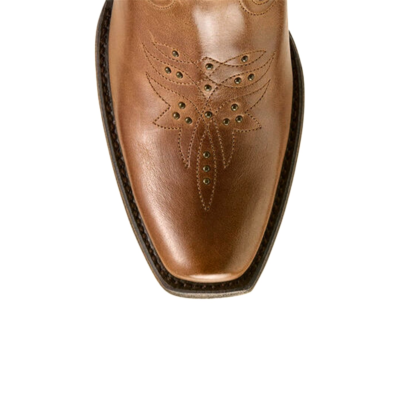 Brown Square-Toe Studs Embroidery Mid Calf Cowgirl Boots