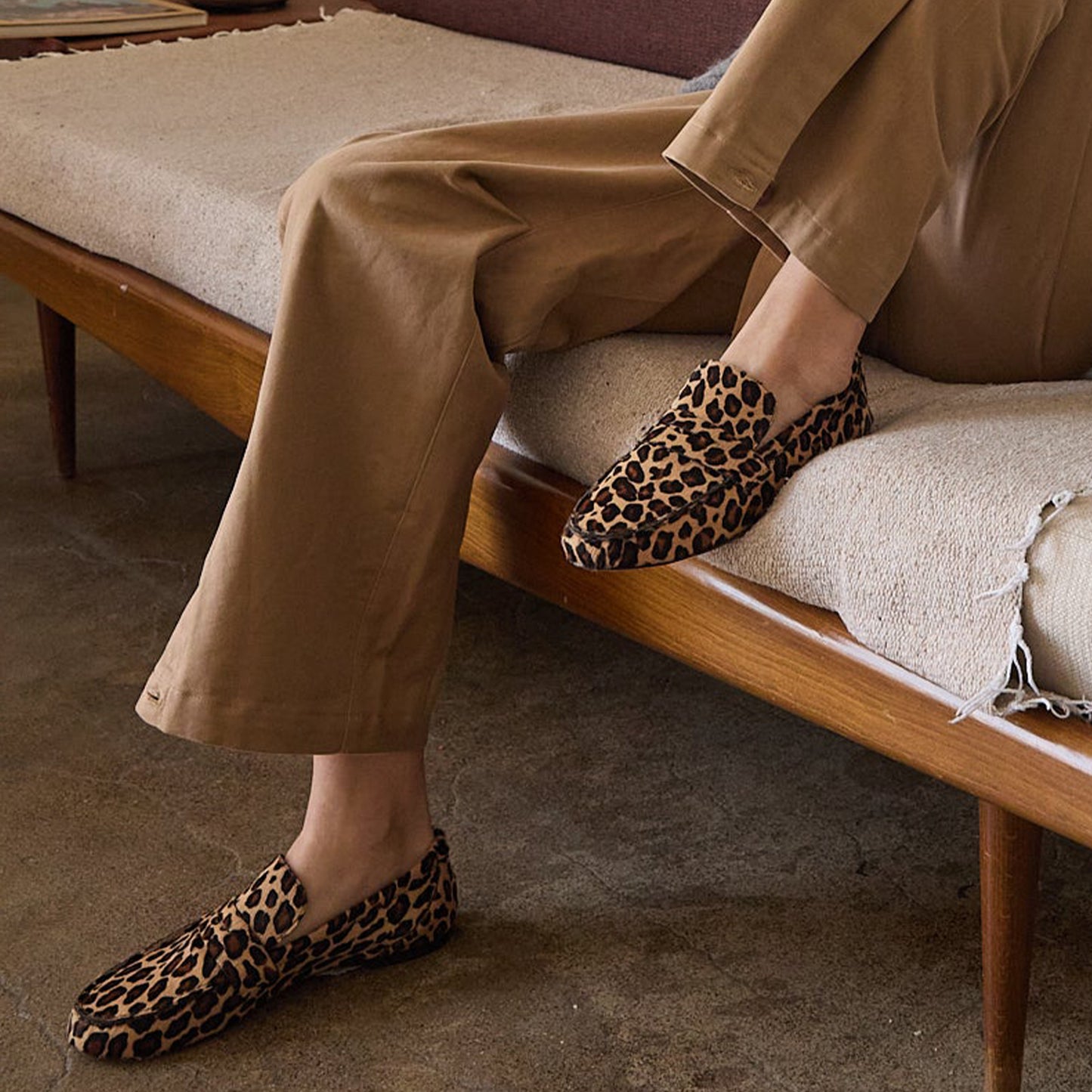Leopard Print Pony Hair Vegan Leather Round-Toe Slip-On Chic Loafers Flats