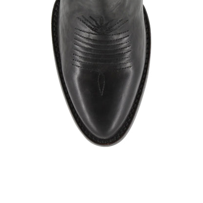 Black Almond-Toe Mid Calf Simple Embroidery Cowgirl Boots