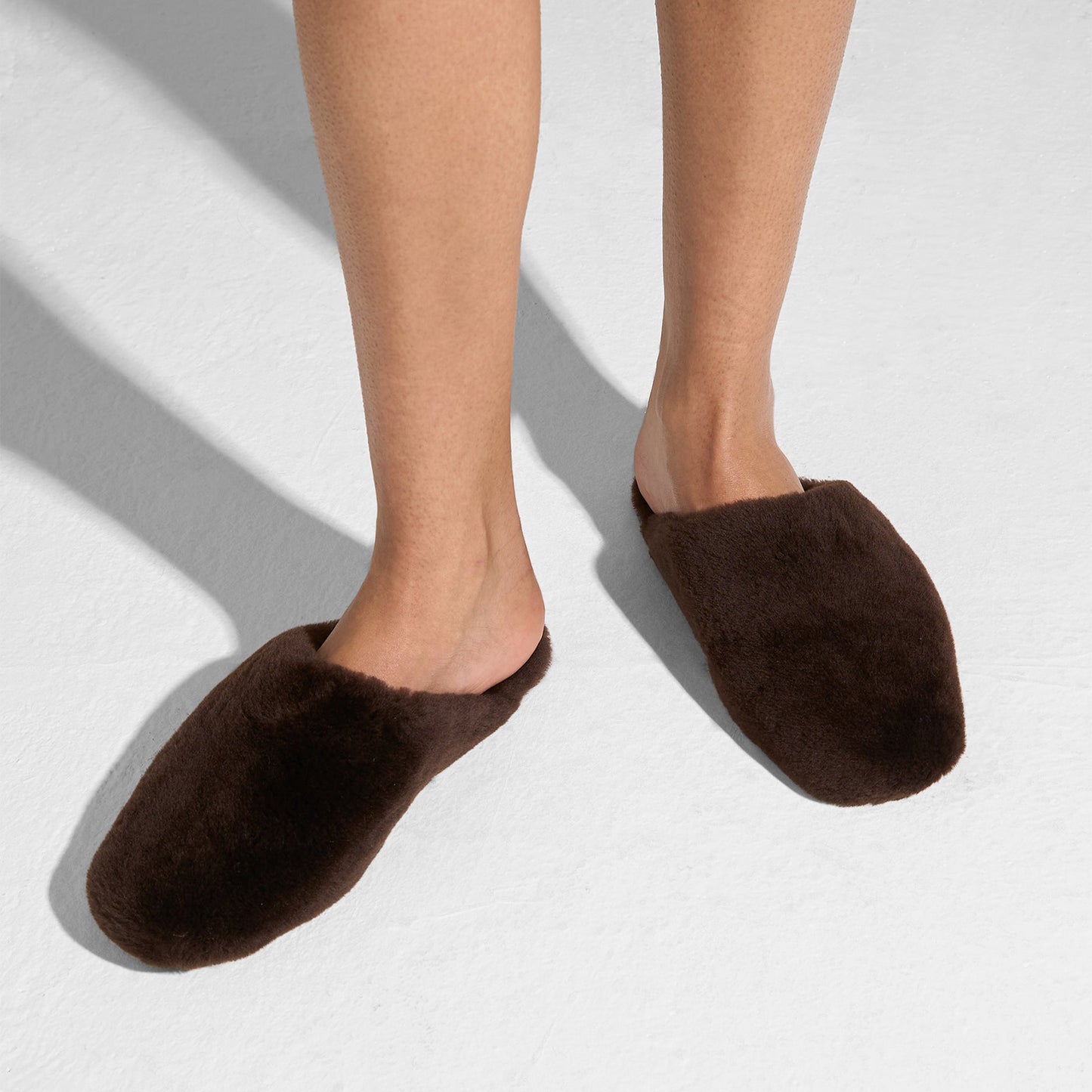 Chocolate Plush Square-Toe Slip-On Backless Slippers Flats