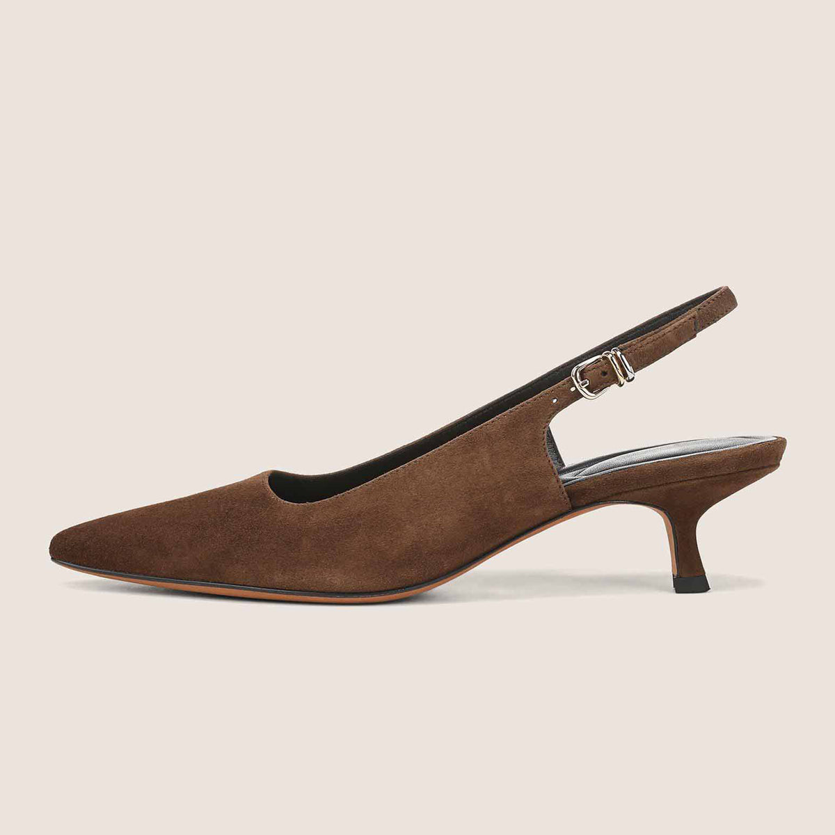 Dark Green Faux Suede Chic Pointed-Toe Buckle Slingback Kitten Heels