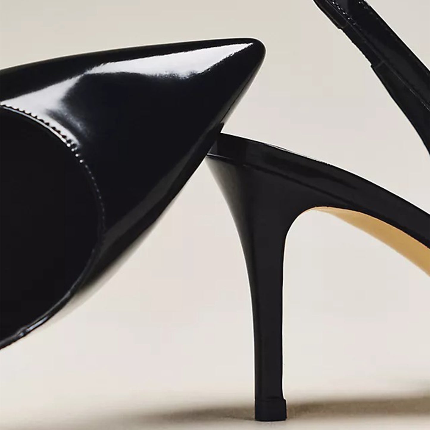 Patent Black Pointed-Toe Classic Simple Slingback Kitten Heels