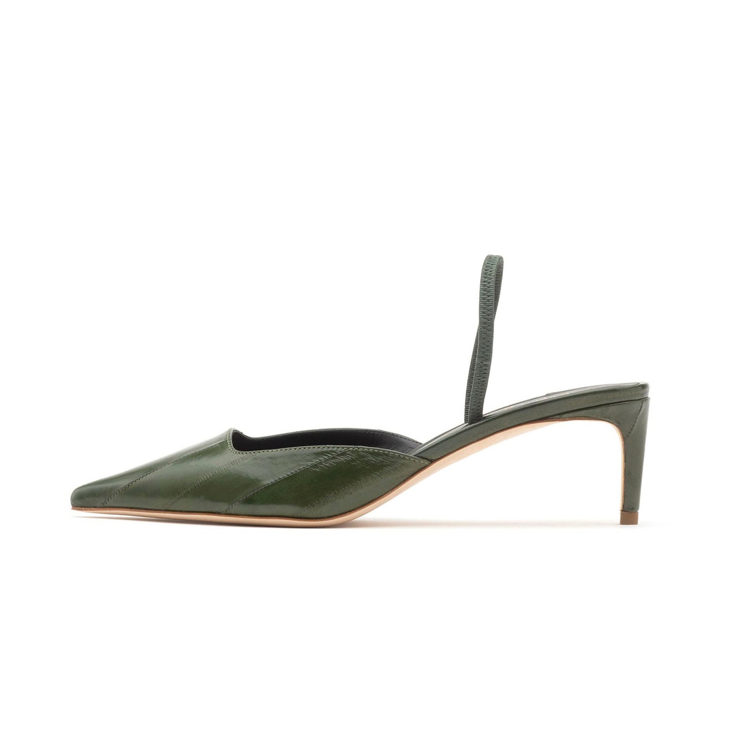 Green Eel Pattern Pointed-Toe Classic Slingback Kitten Heels