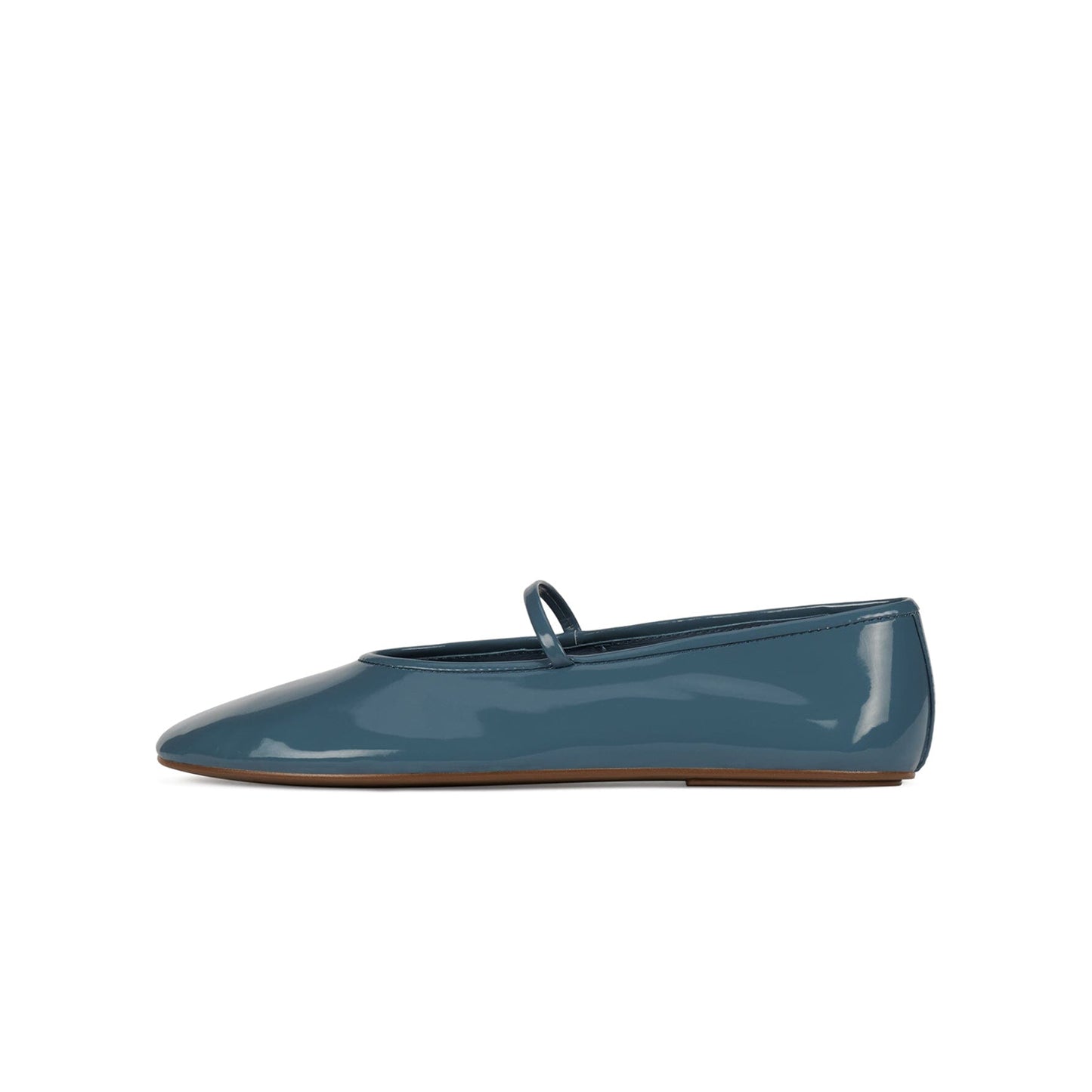 Patent Dusty Blue Round-Toe Mary Jane Chic Ballet Flats