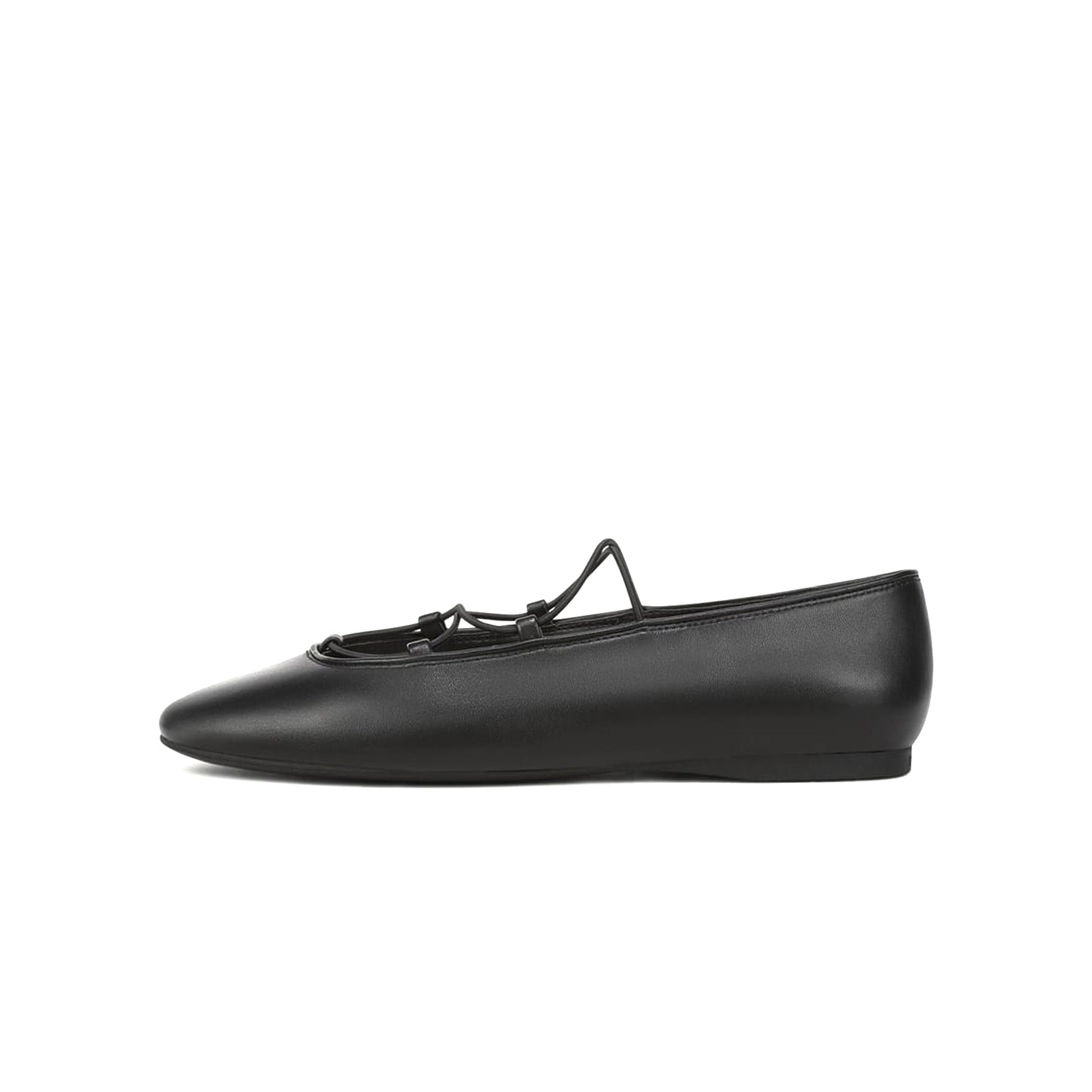 Black Round-Toe Crossed Vamp Straps Classic Flats
