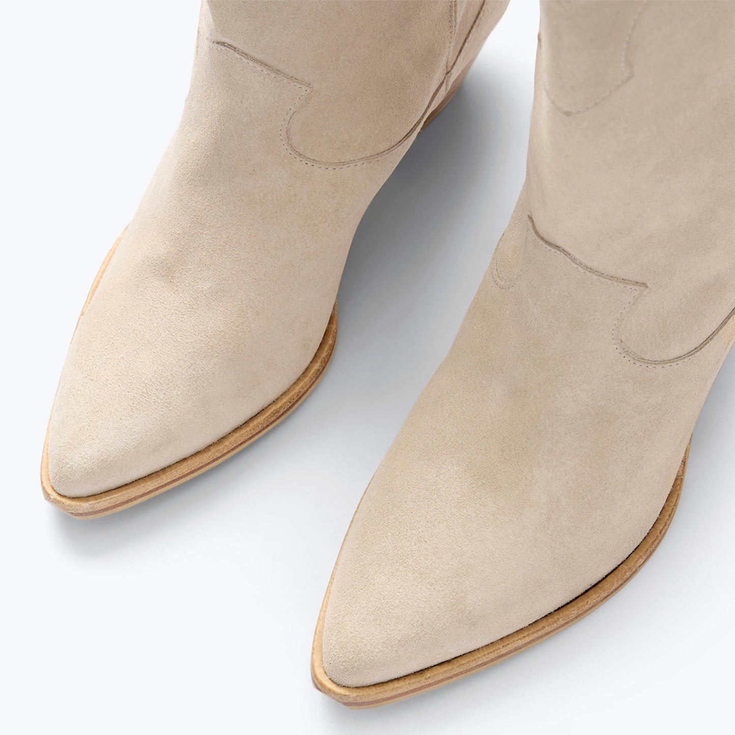Beige Faux Suede Almond-Toe Chic Ankle Cowgirl Boots