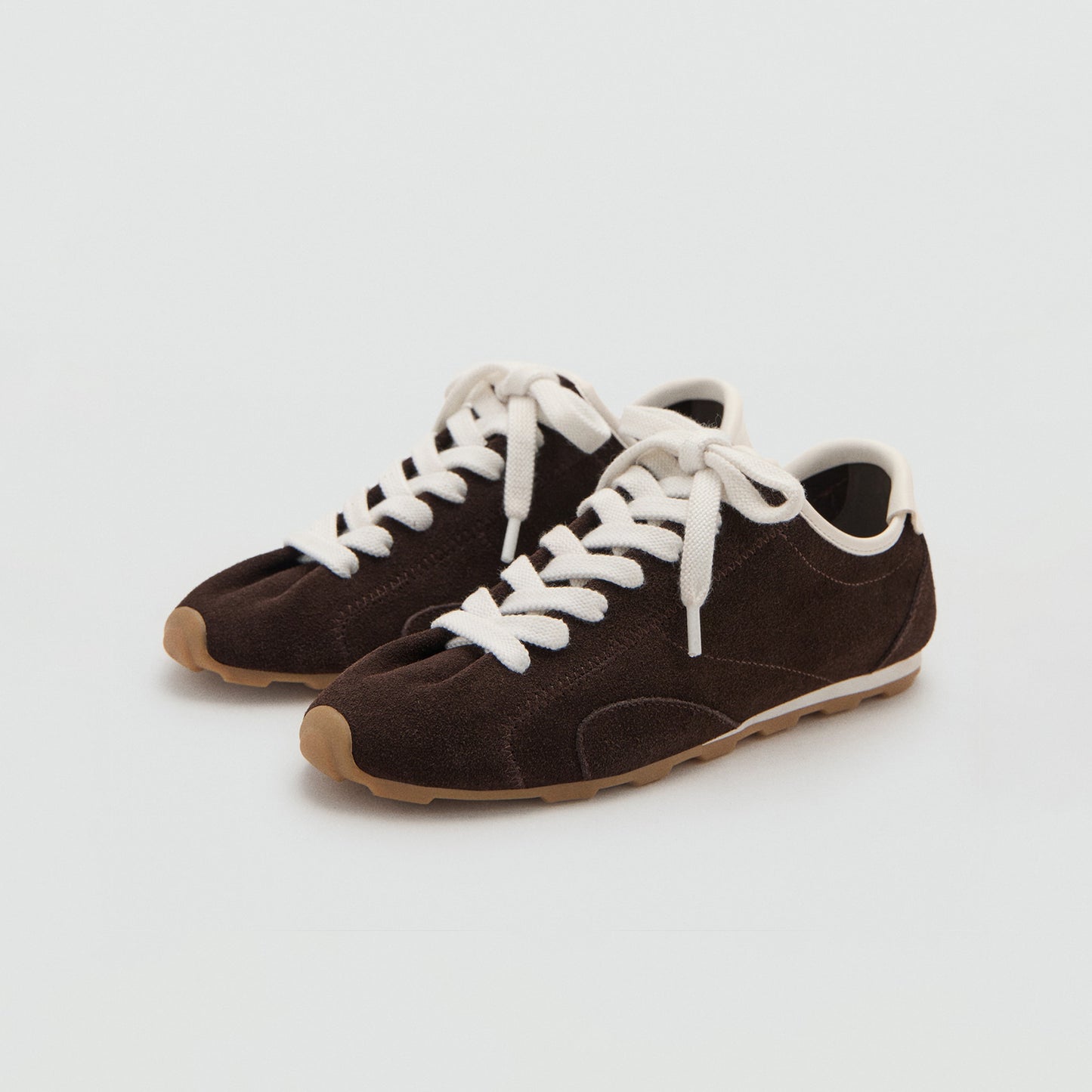 Chocolate Faux Suede Round-Toe Lace-Up Classic Sneakers Flats