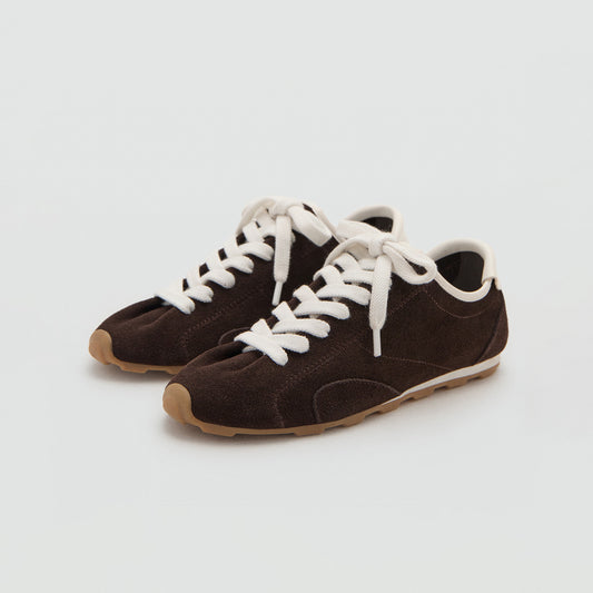 Chocolate Faux Suede Round-Toe Lace-Up Classic Sneakers Flats