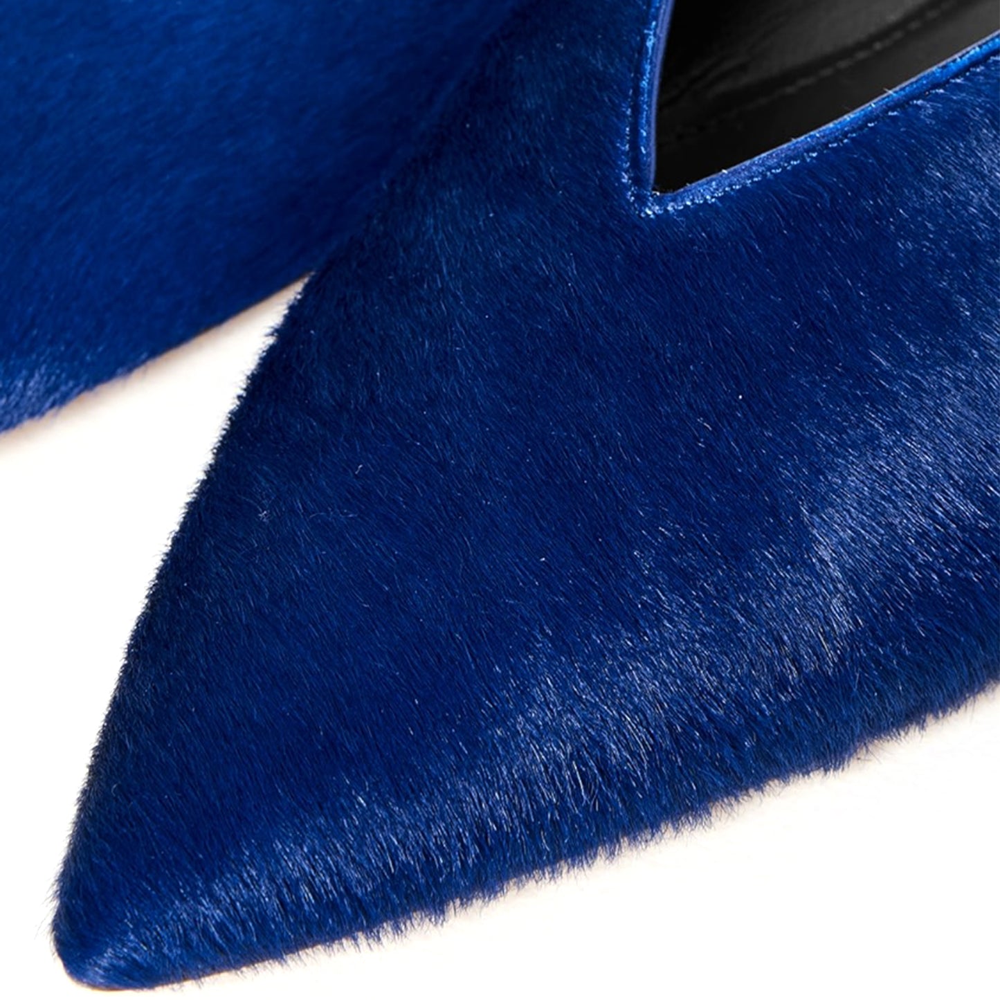 Blue Pony Hair Vegan Leather Pointed-Toe V-Cut Vamps Flats
