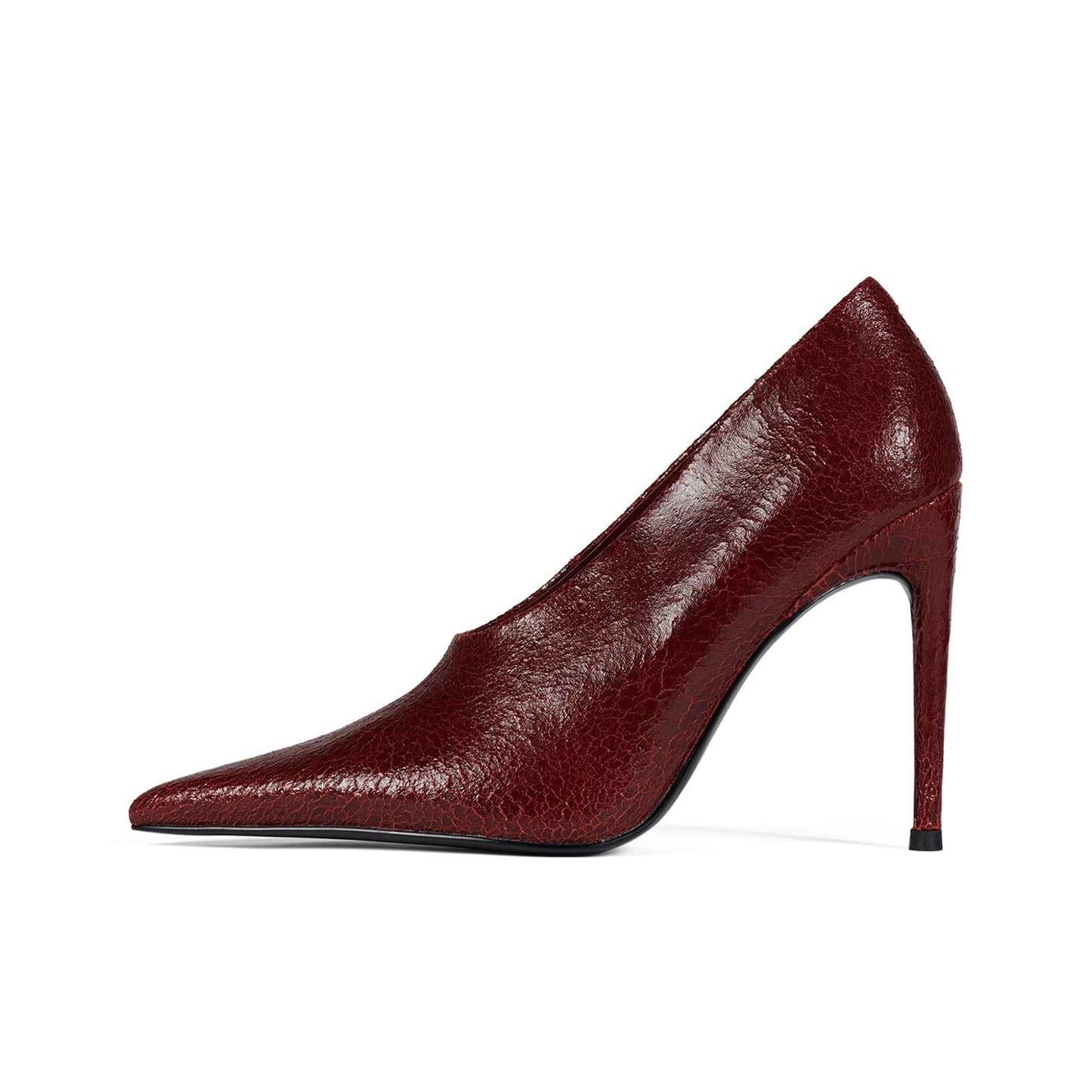 Wine Red Pointed-Toe Sleek Slip-On Pumps High Heels
