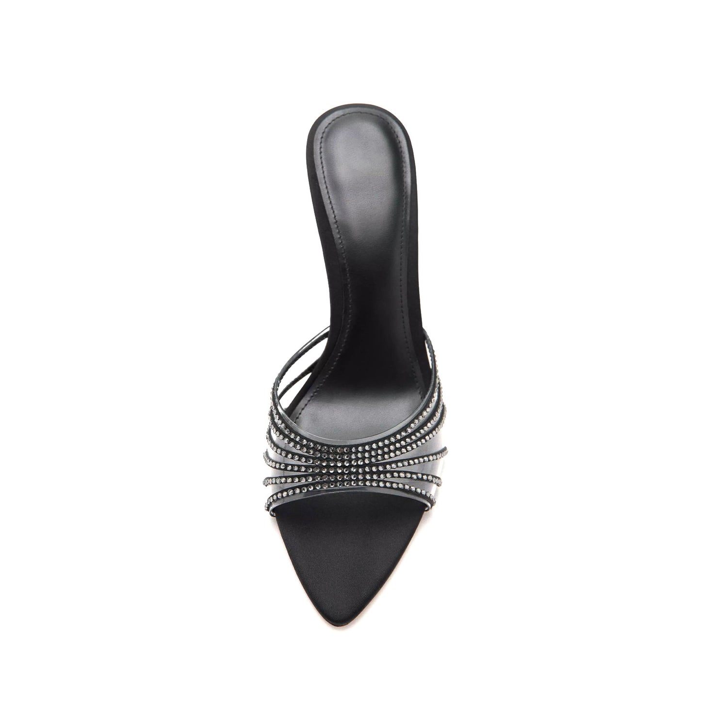 Black Satin Open Pointed-Toe PVC Transparent Film With Strap Backless High Heels