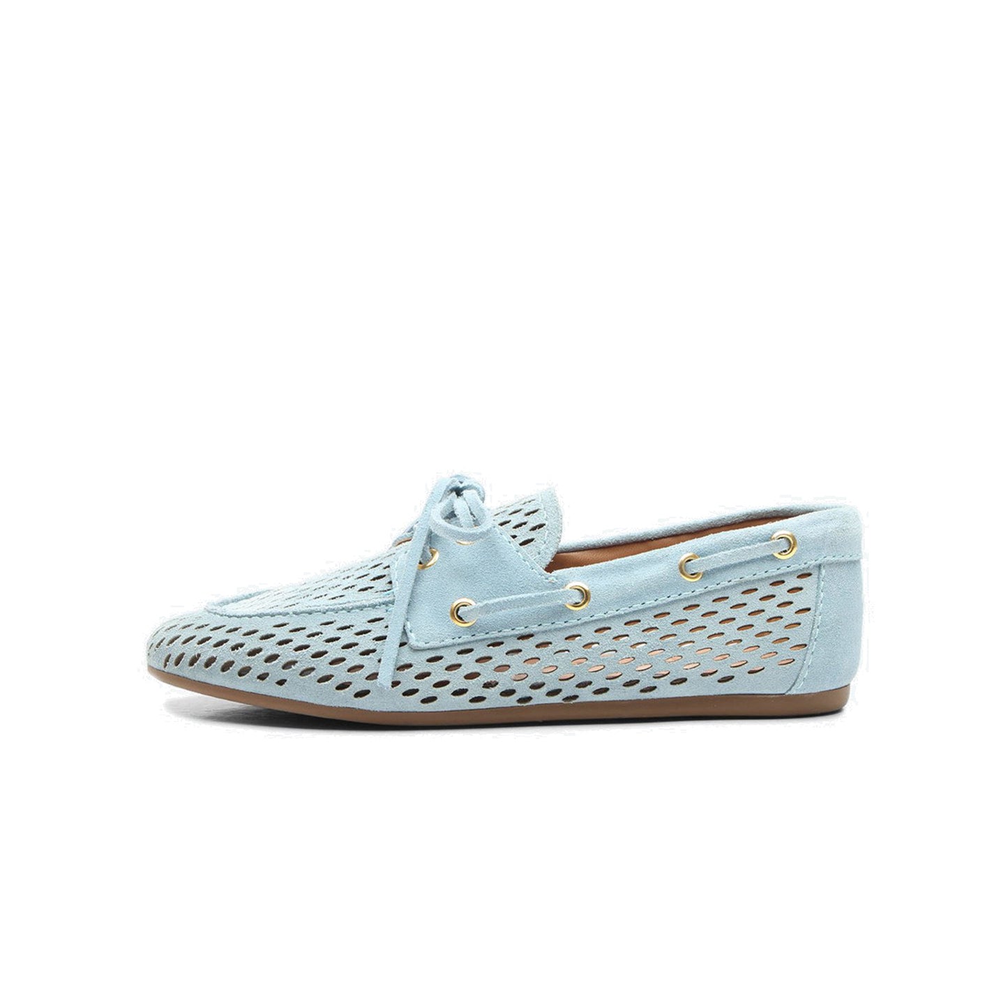 Blue Faux Suede Round-Toe Little Cutout And Bow Chic Flats