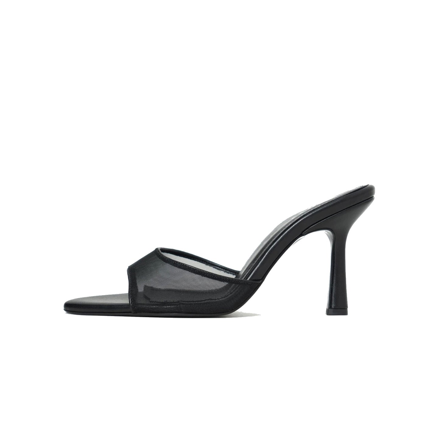 Black Mesh And Vegan Leather Pointed-Toe Backless Classic High Heels