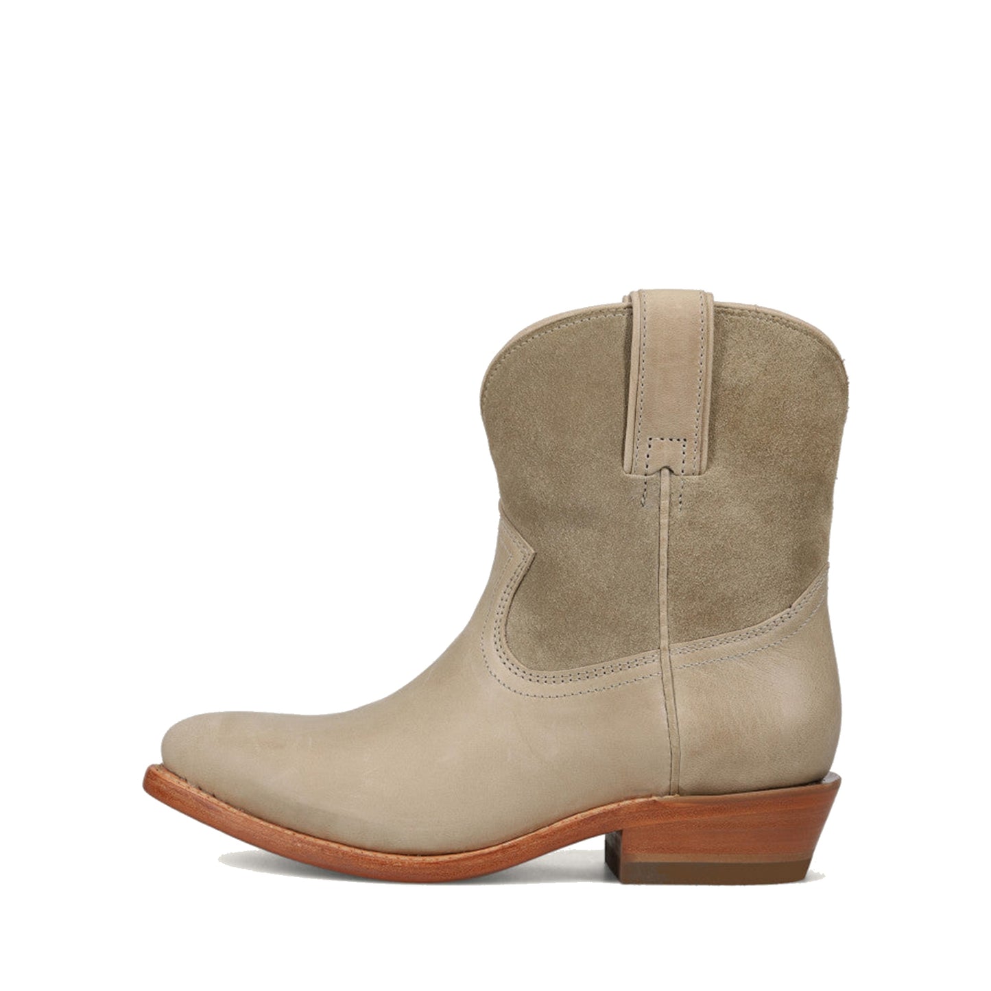 Light Khaki Round-Toe Simple Slip-On Ankle Cowgirl Boots