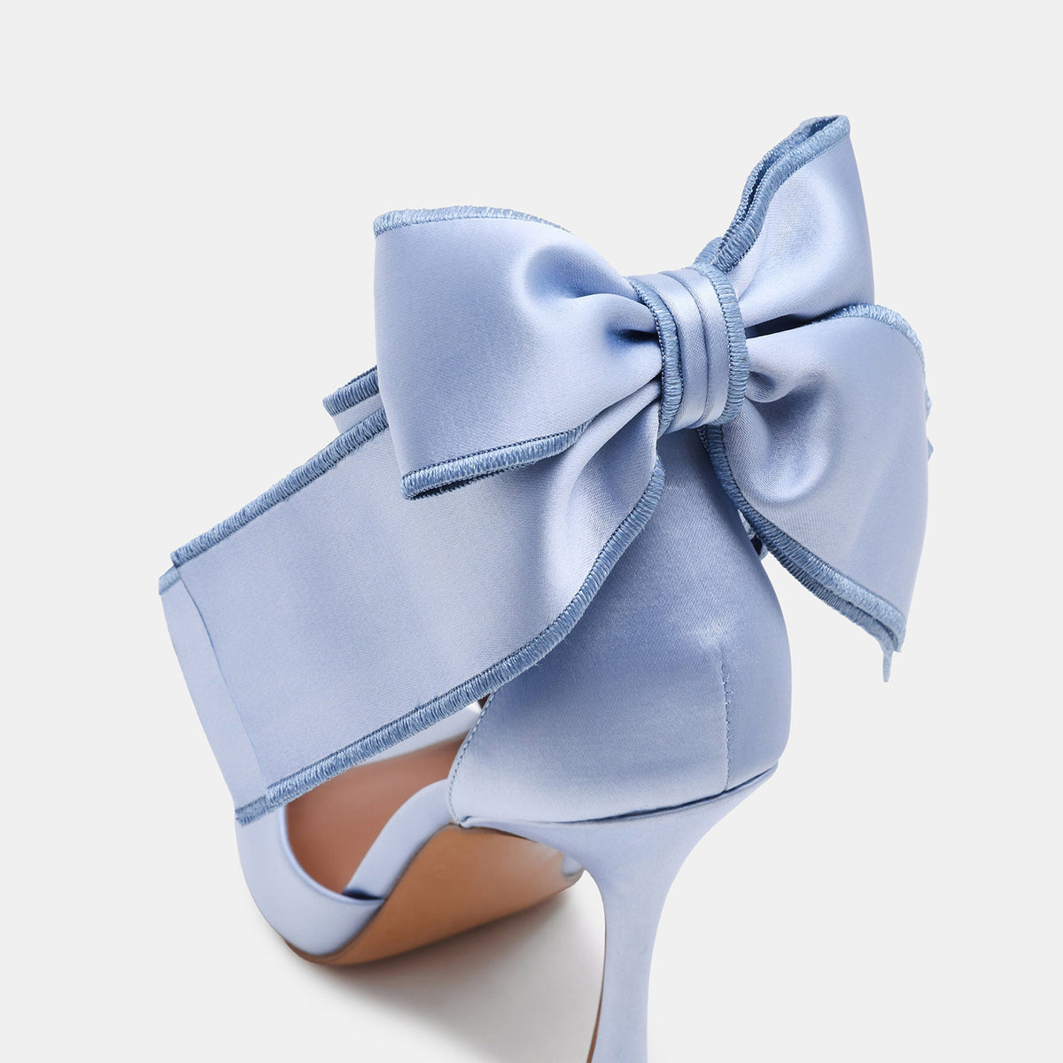 Blue Satin Round-Toe Back Big Bow And Ankle Strap Chic High Heels