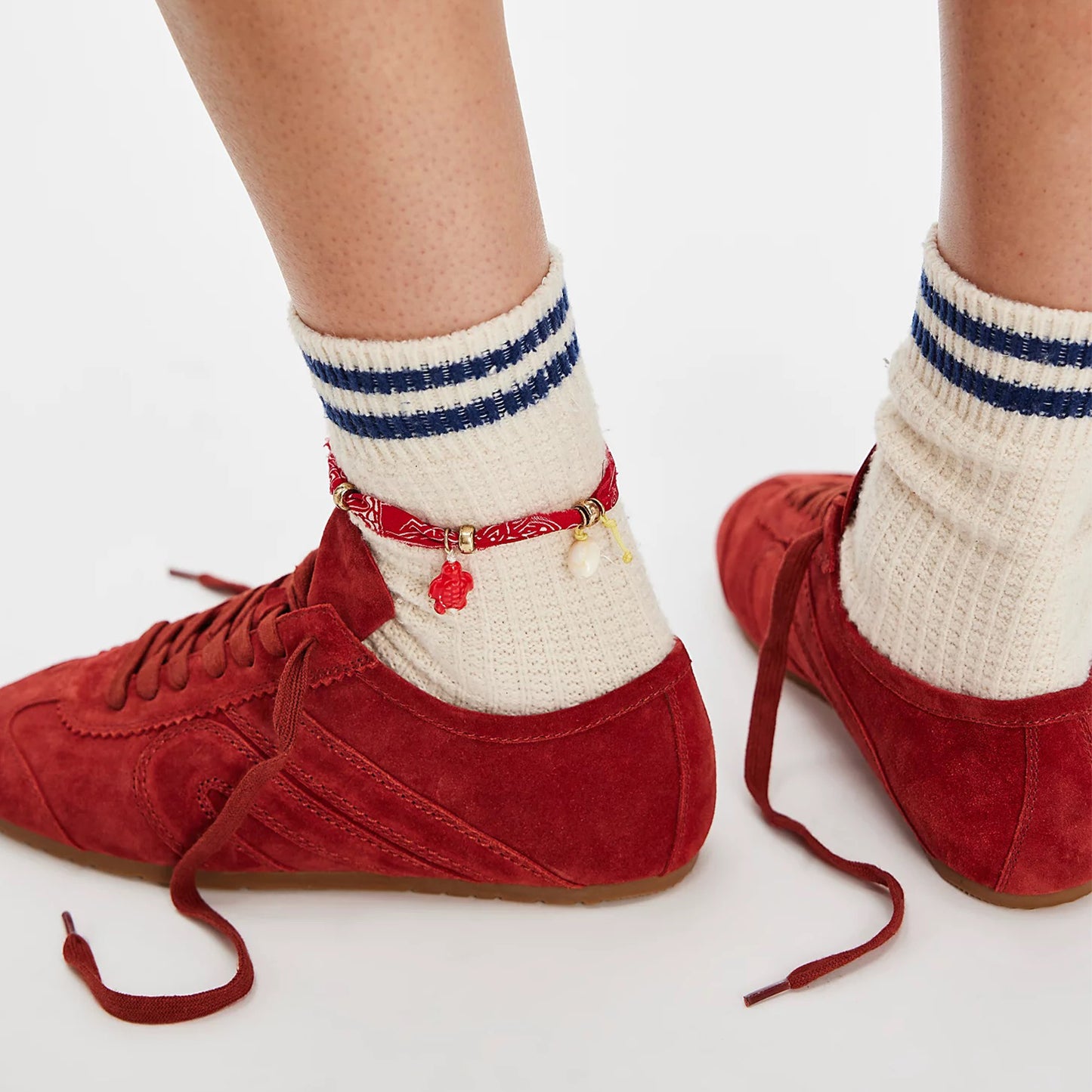 Red Faux Suede Square-Toe Lace-Up Sneakers Flats