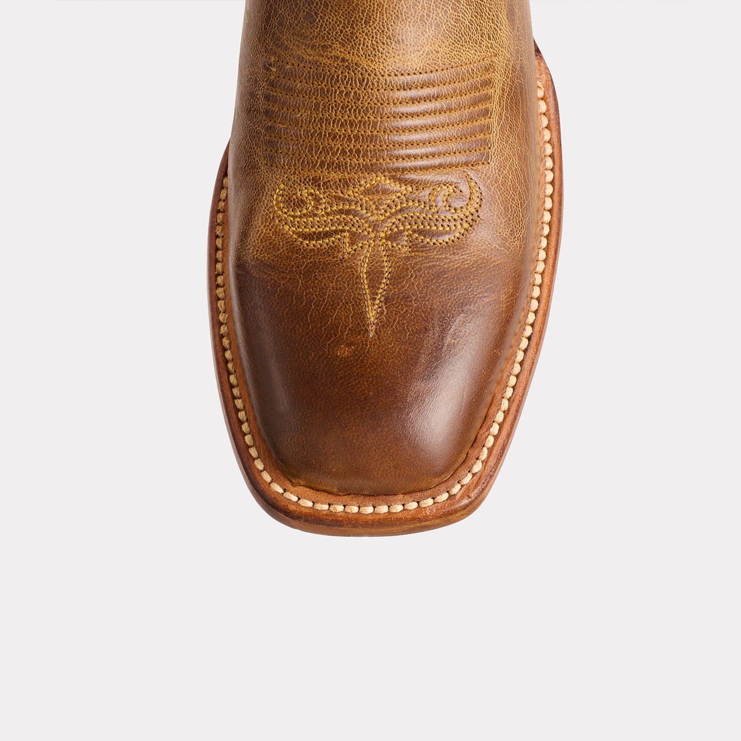 Tan Square-Toe Delicate Embroidery Classic Mid Calf Cowgirl Boots