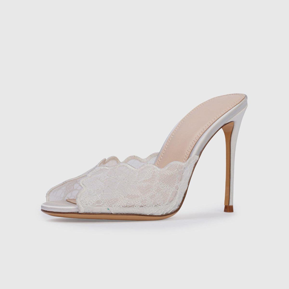 White Lace Mesh Peep Round-Toe Backless Simple High Heels