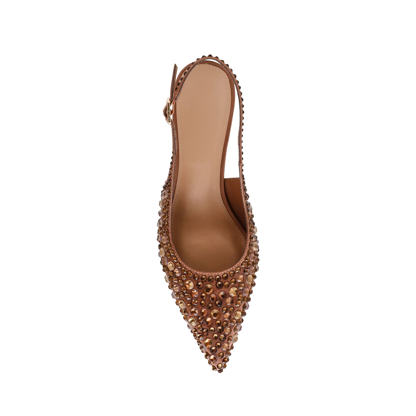 Bronze Satin Full Crystals Pointed-Toe Classic Slingback Kitten Heels