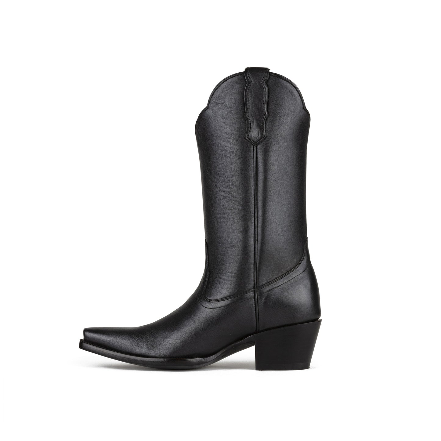 Black Snip-Toe Simple Sleek Mid Calf Cowgirl Boots