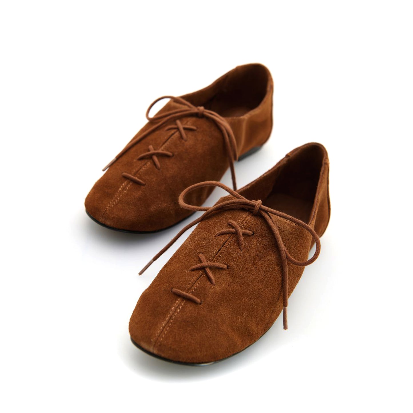Brown Faux Suede Round-Toe Bow Loafer Flats