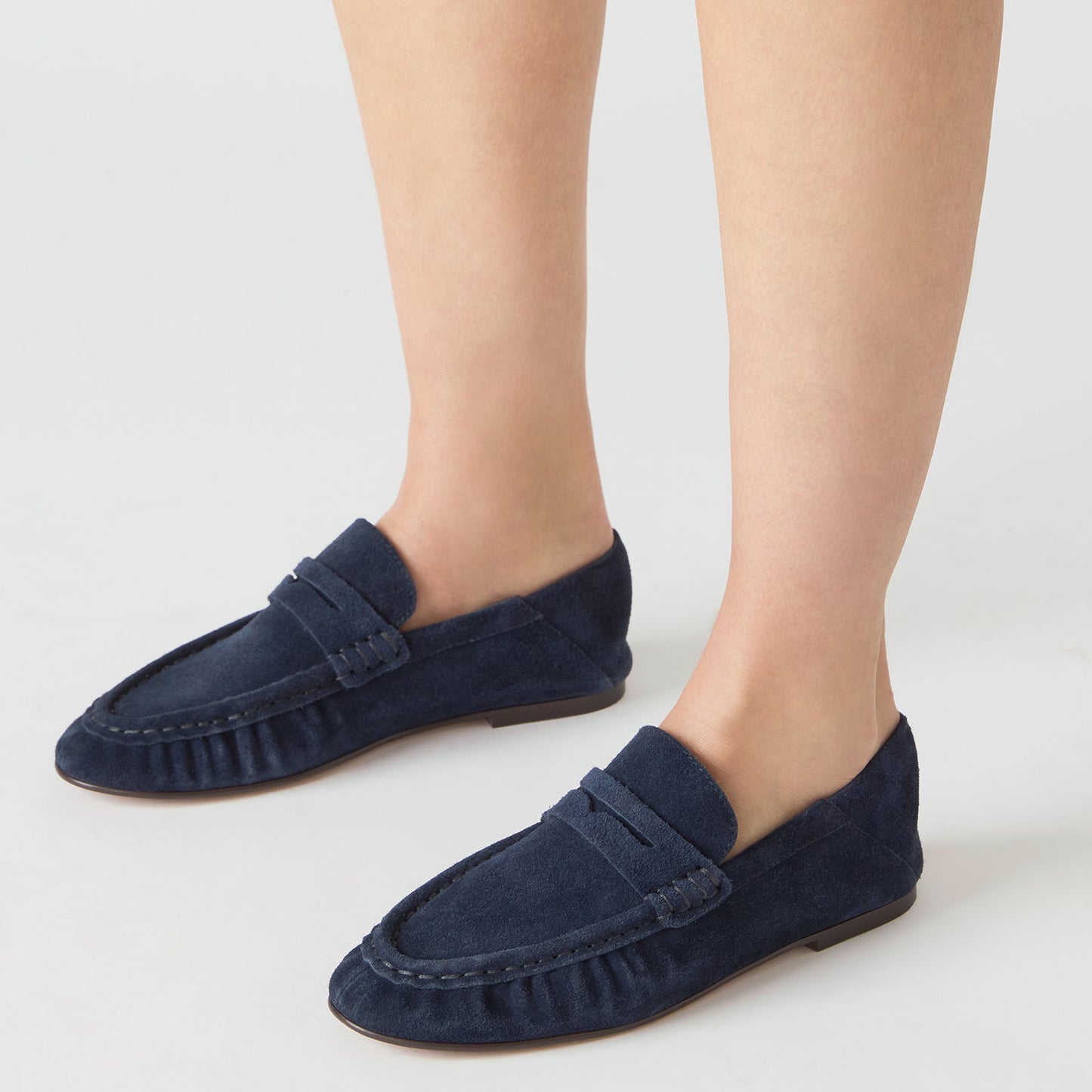 Navy Faux Suede Round-Toe Classic Loafers Flats