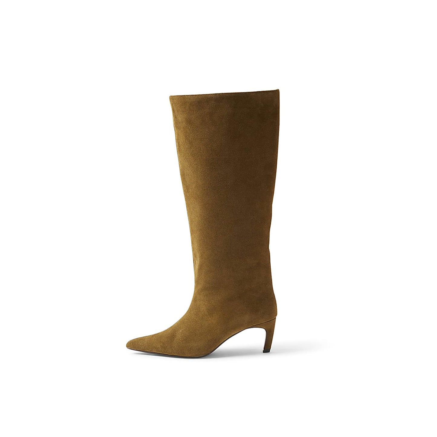 Brown Faux Suede Pointed-Toe Sleek Wide Calf Knee High Stiletto Boots
