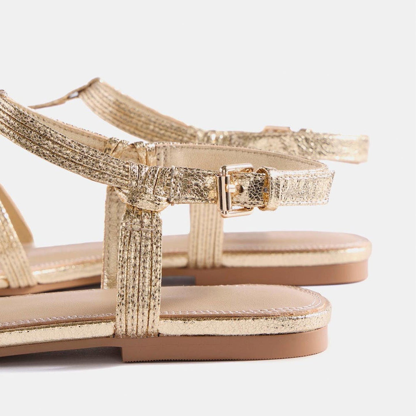 Metallic Gold Square-Toe Chic Fisherman Flat Sandals