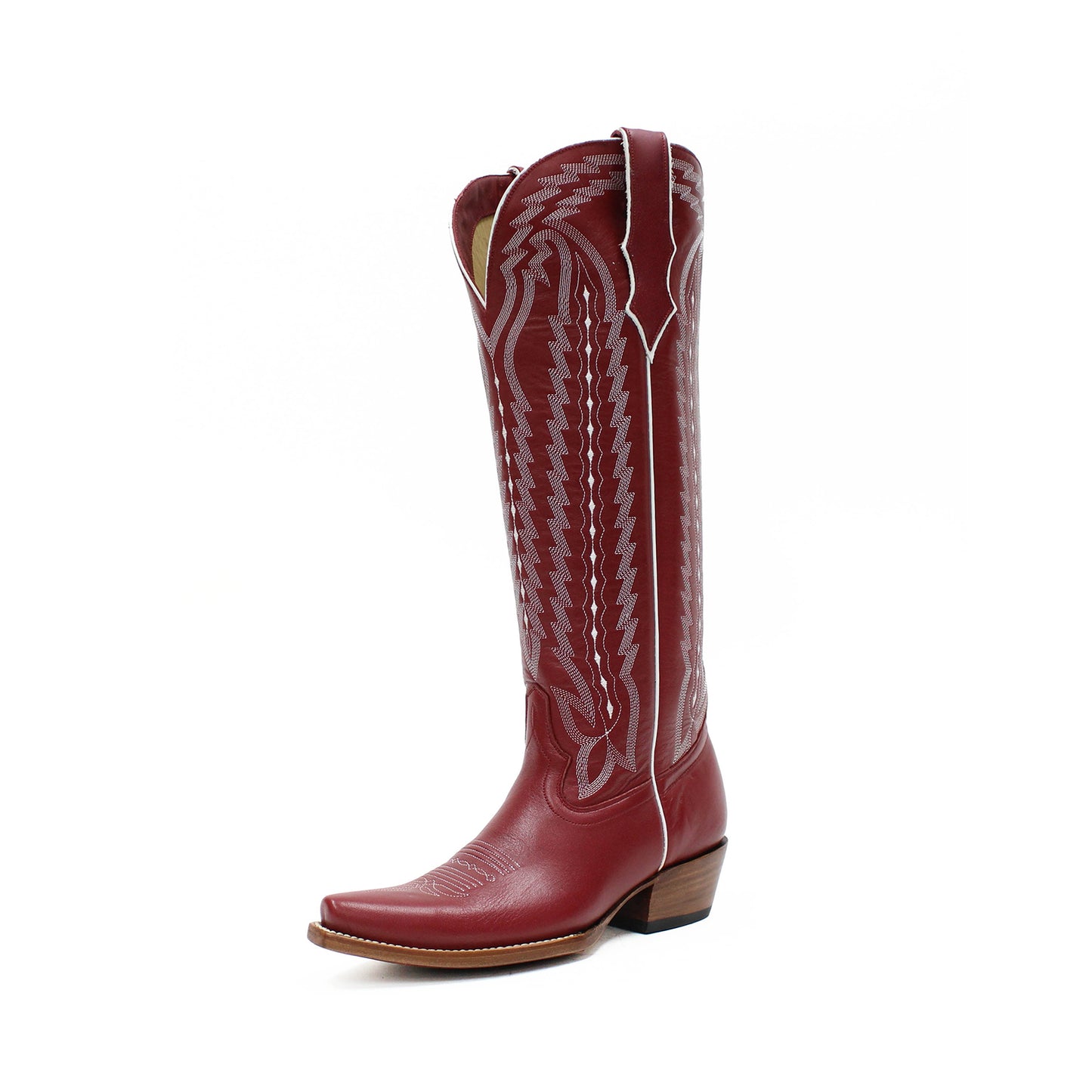 Red Snip-Toe Western Embroidery Classic Wide Calf Knee High Cowgirl Boots