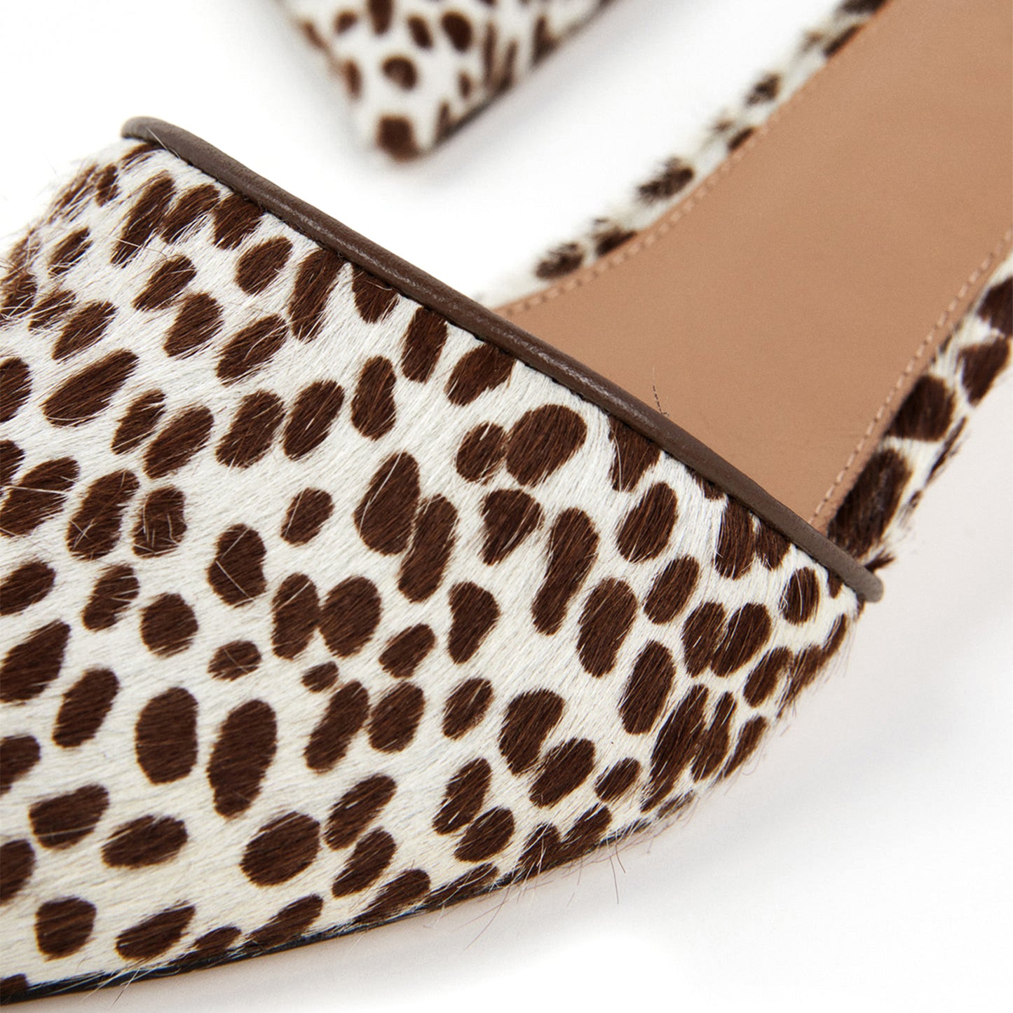 Cow Print Pointed-Toe Slip-On Backless Kitten Heels