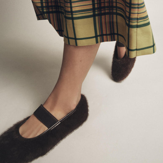 Chocolate Plush Round-Toe Bridge Strap Ballet Flats