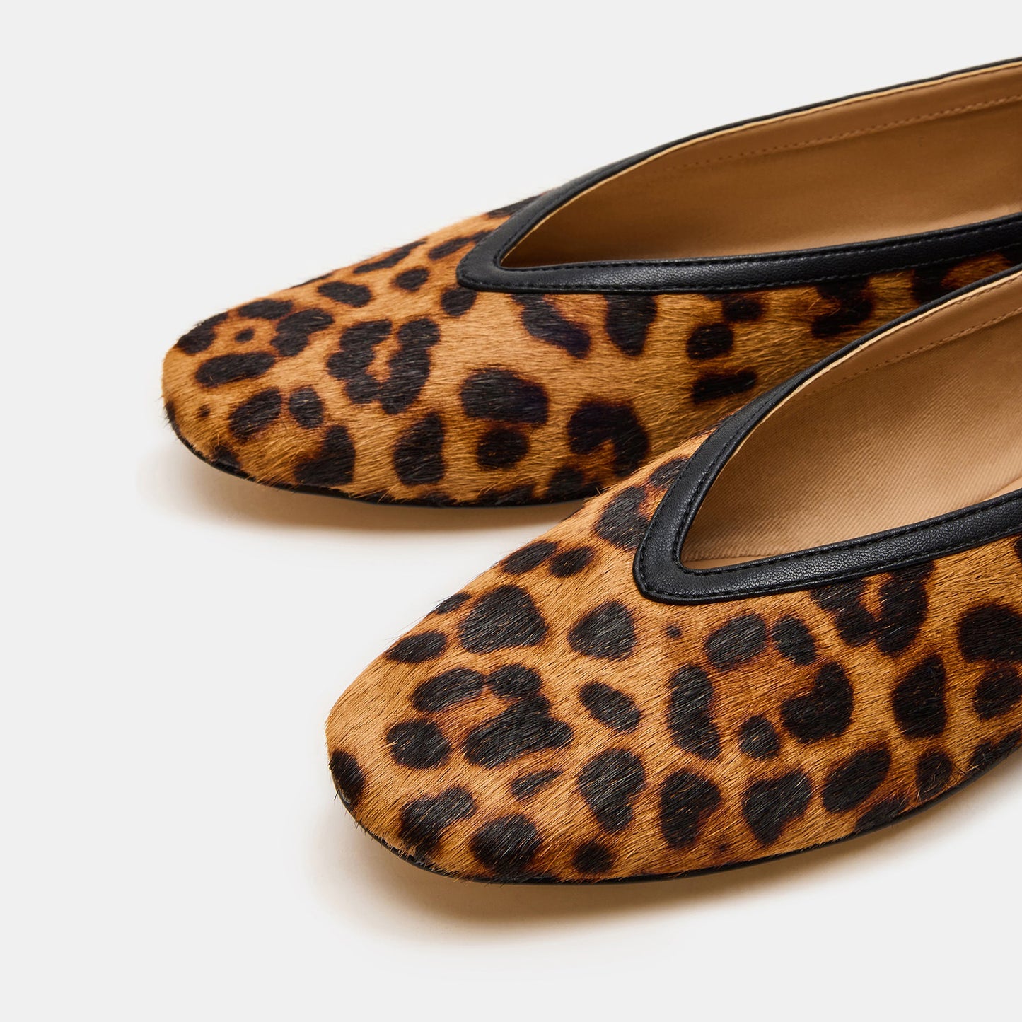 Leopard Pony Hair Elegant Square-Toe Slip-On Flats