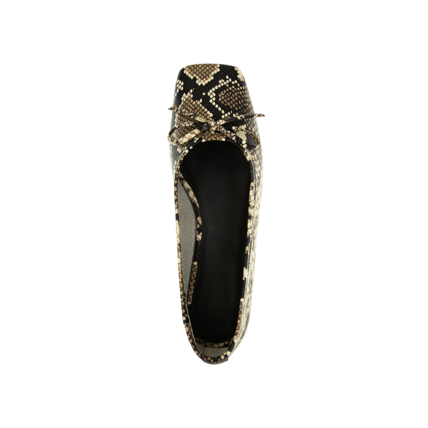 Snakeskin Print Vegan Leather Square-Toe Front Bow Chic Ballet Flats