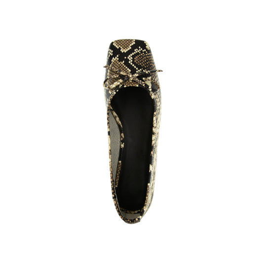 Snakeskin Print Vegan Leather Square-Toe Front Bow Chic Ballet Flats