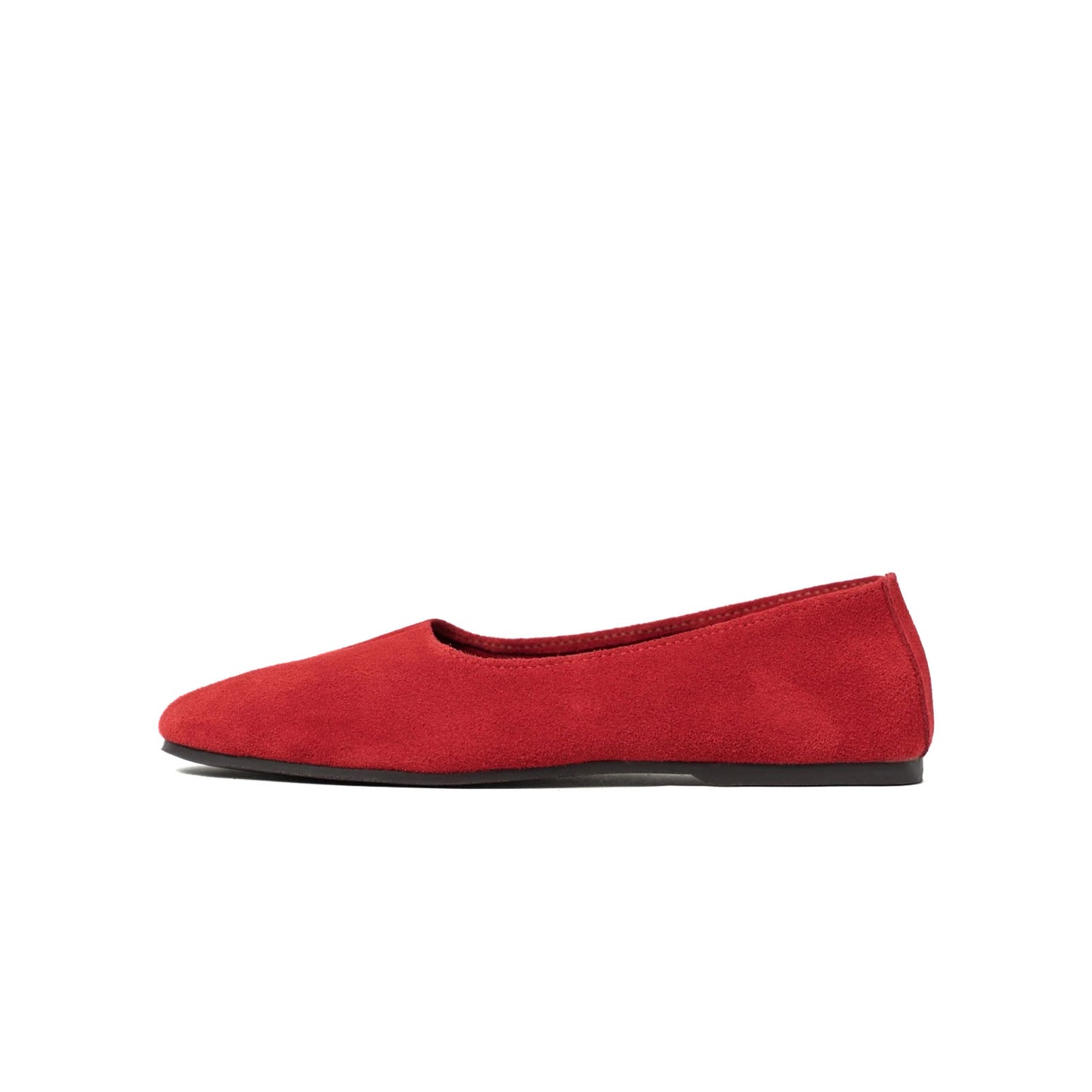Red Cow Suede Round-Toe Slip-On Classic Ballet Flats
