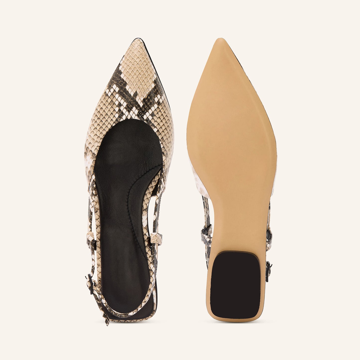 Snakeskin Pattern Pointed-Toe Chic Back Strap Stylish Flats