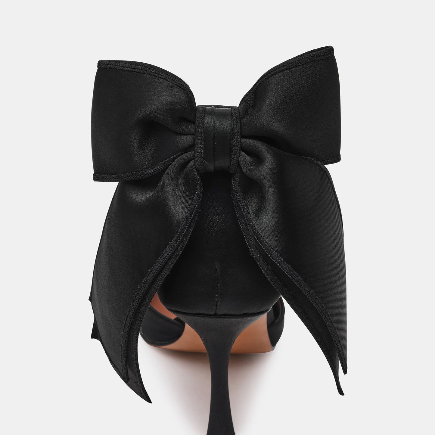 Black Satin Round-Toe Back Big Bow And Ankle Strap Chic High Heels