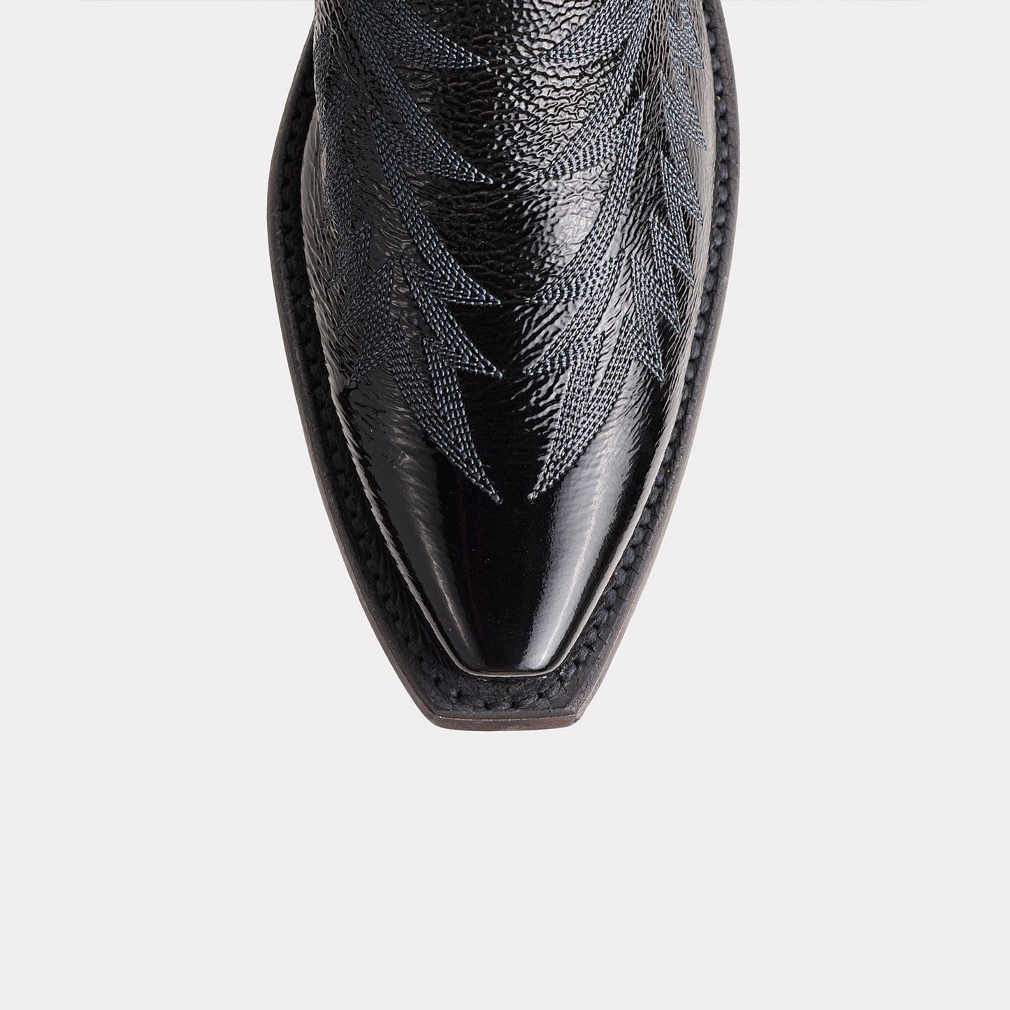 Patent Black Snip-Toe Western Embroidery Wide Calf Knee High Chic Cowgirl Boots