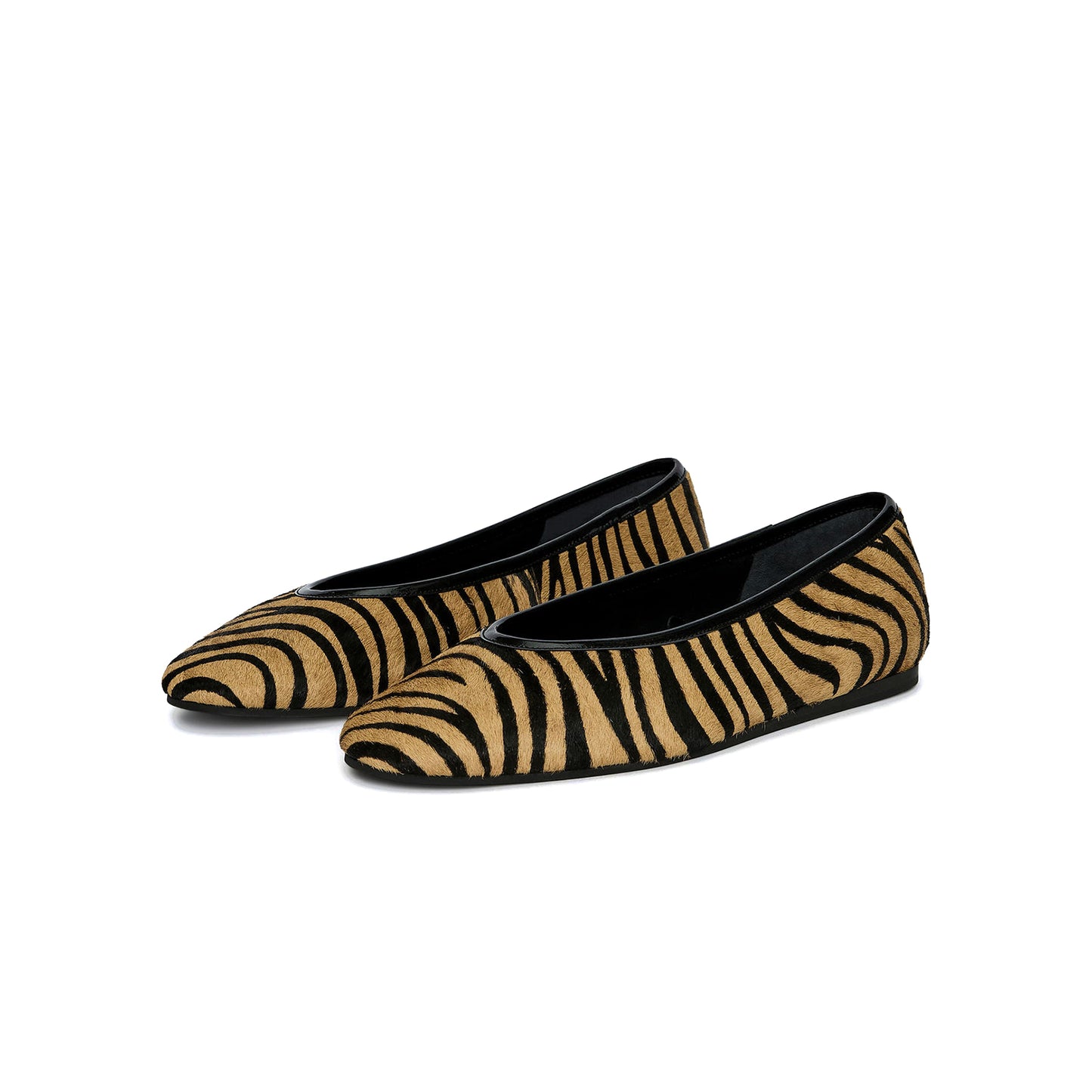 Zebra Print Pony Hair Vegan Leather Square-Toe Classic Ballet Flats