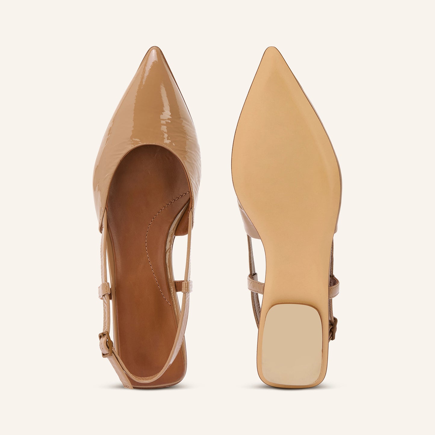 Patent Brown Pointed-Toe Chic Back Strap Stylish Flats
