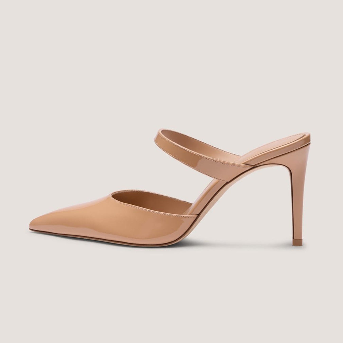 Patent Honey Pointed-Toe Middle Strap Slip-On High Heels
