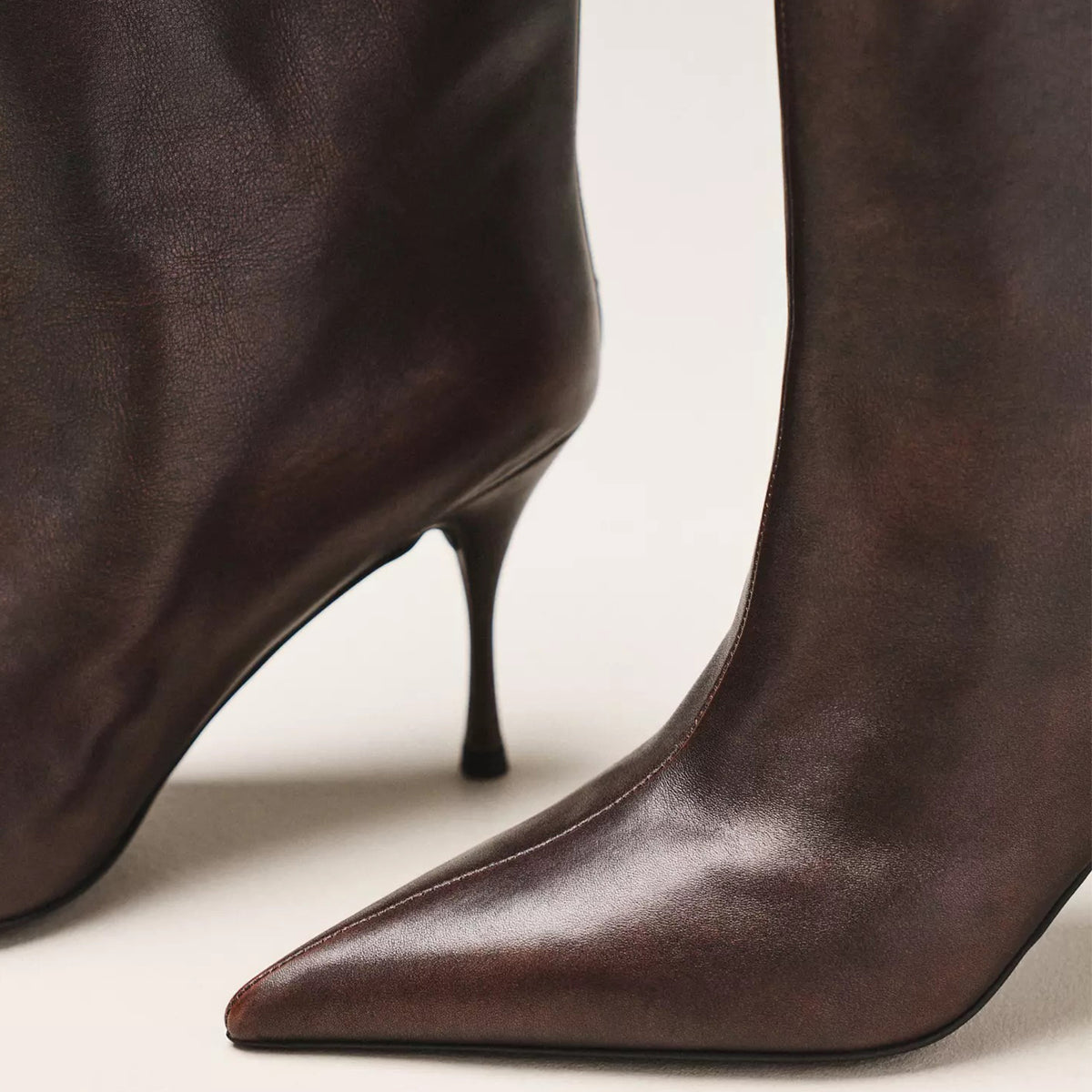 Dark Brown Pointed-Toe Slip-On Sleek Ankle Stiletto Boots