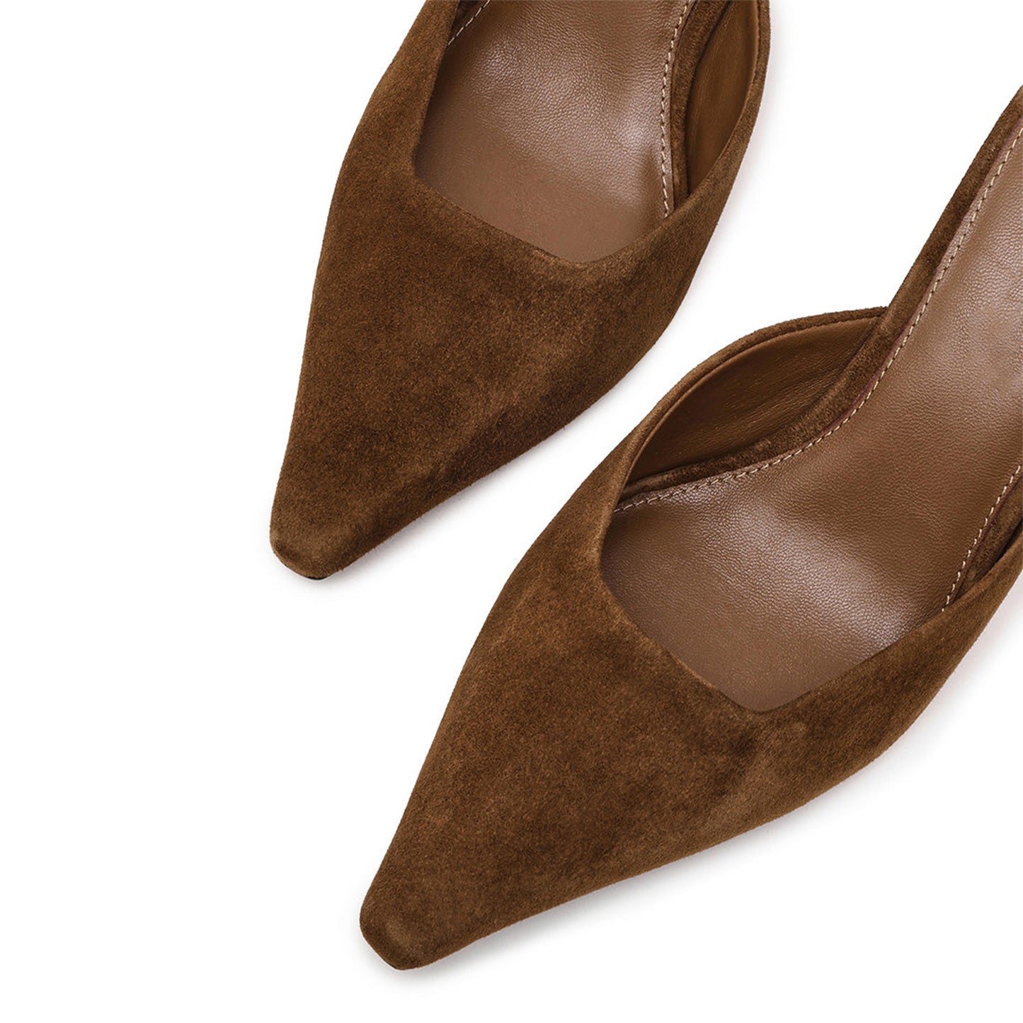 Brown Faux Suede Pointed-Toe Classic Slip-On Backless Kitten Heels